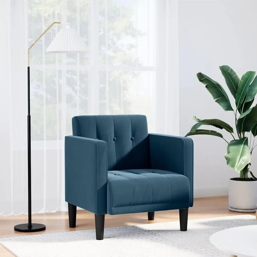 Fauteuil canapé avec accoudoirs velours bleu 53 cm