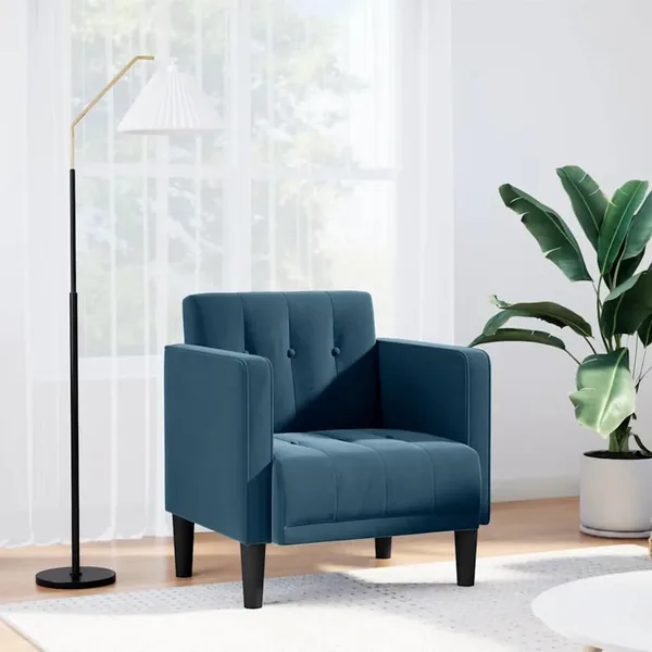 Fauteuil canapé avec accoudoirs velours bleu 53 cm