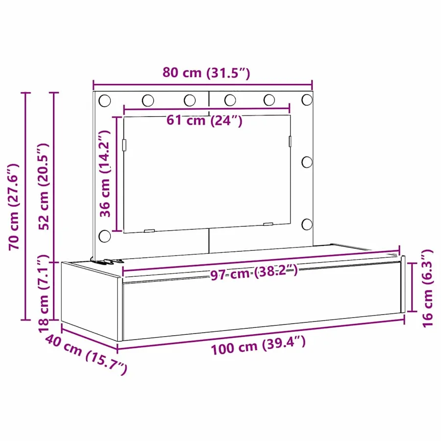 Table de Toilette Marron 100 x 40 x 70 cm Bois d'ingénierie - 11