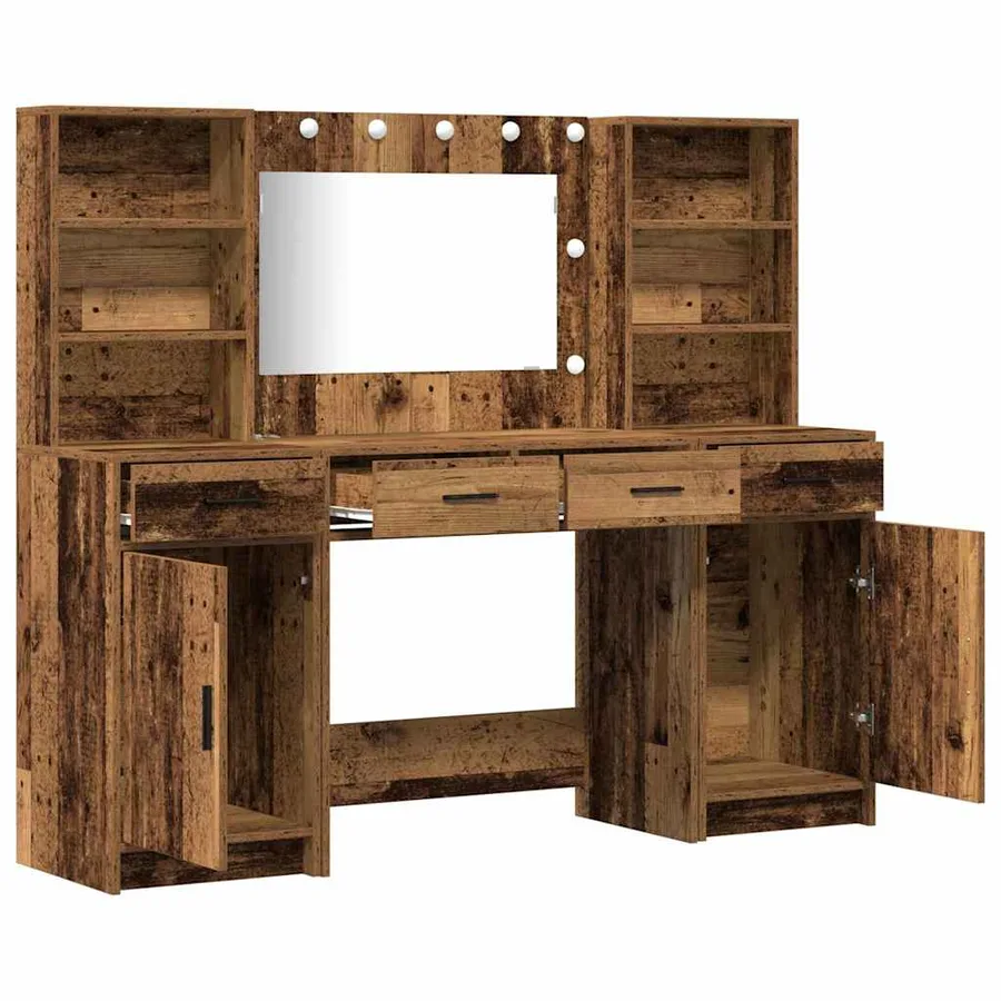Ensemble de table de maquillage avec LED 3 pcs Bois ancien - 7