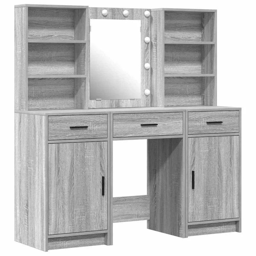 Ensemble de table de maquillage avec LED 3 pcs Gris Sonoma - 2