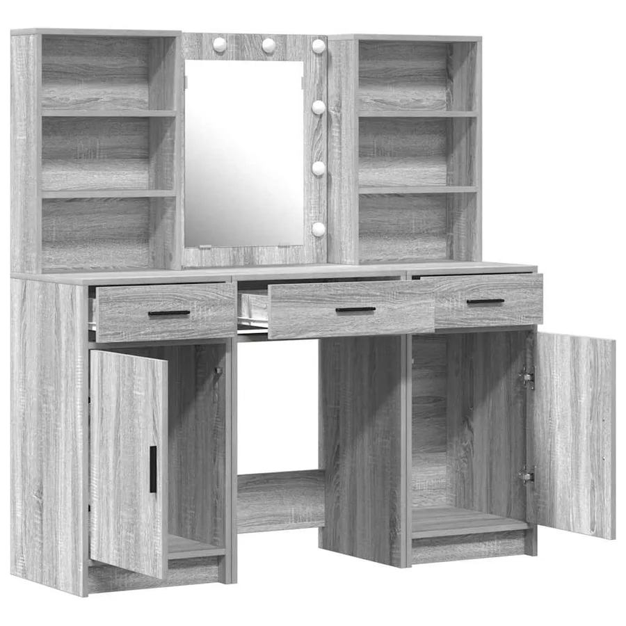Ensemble de table de maquillage avec LED 3 pcs Gris Sonoma - 7