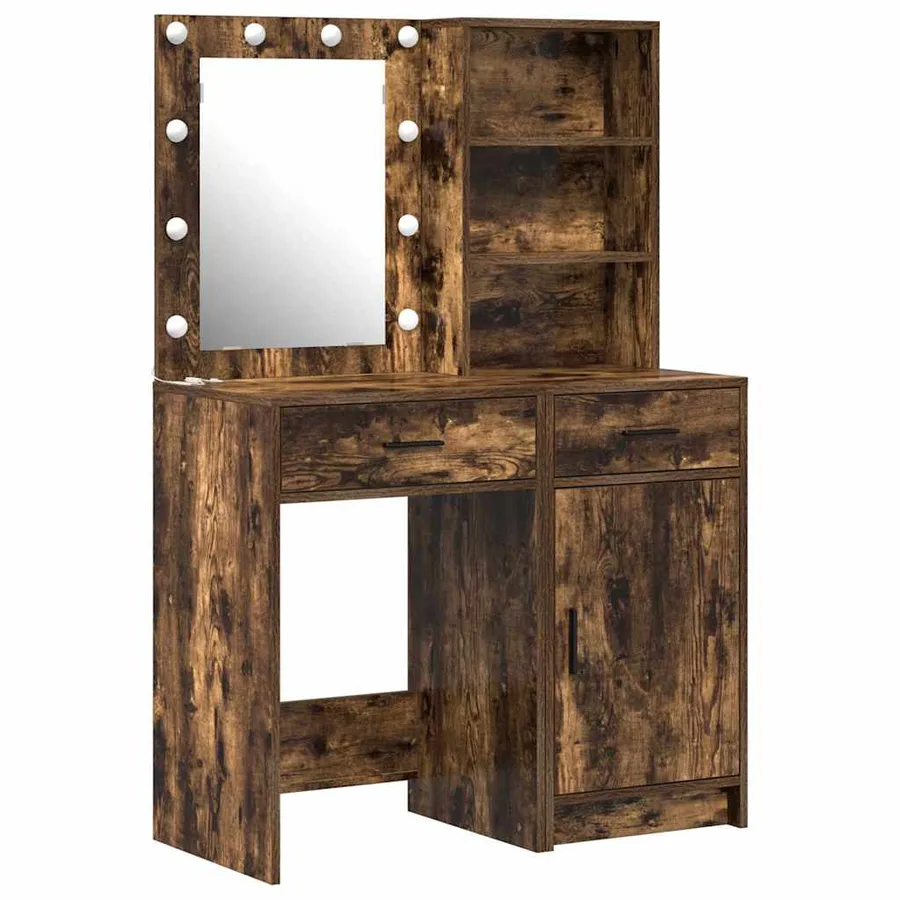 Ensemble de table de maquillage avec LED 2 pcs Chêne fumé - 2