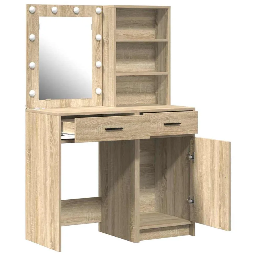 Ensemble de table de maquillage avec LED 2 pcs Chêne Sonoma - 7