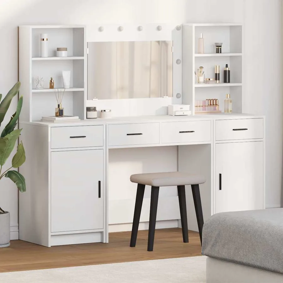 Ensemble de table de maquillage avec LED avec porte 3 pcs Blanc