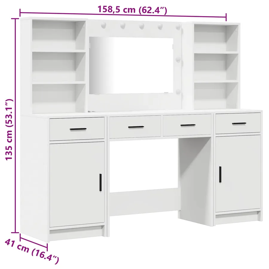 Ensemble de table de maquillage avec LED avec porte 3 pcs Blanc - 15