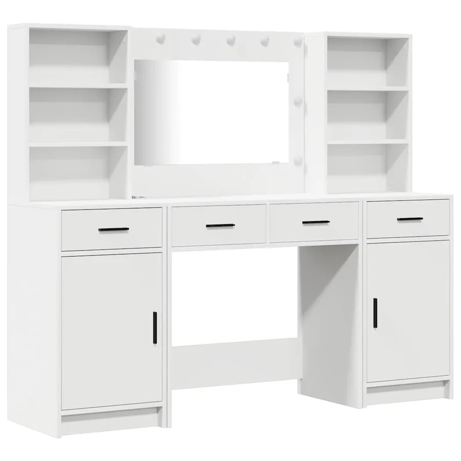 Ensemble de table de maquillage avec LED avec porte 3 pcs Blanc - 2