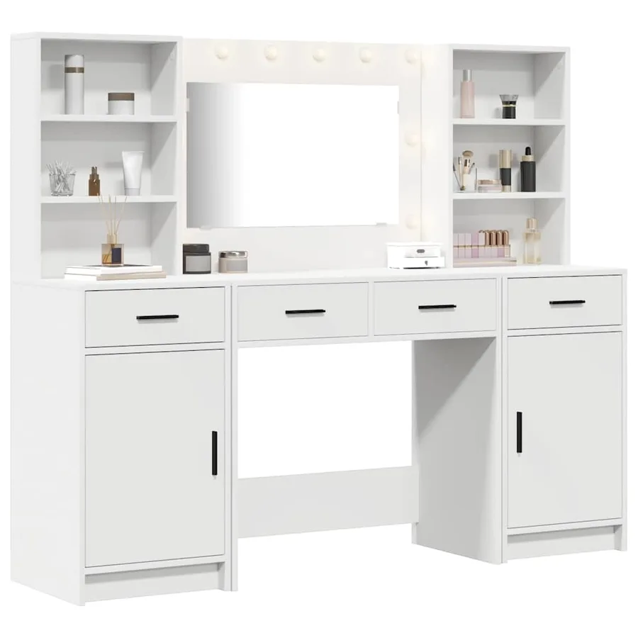 Ensemble de table de maquillage avec LED avec porte 3 pcs Blanc - 3