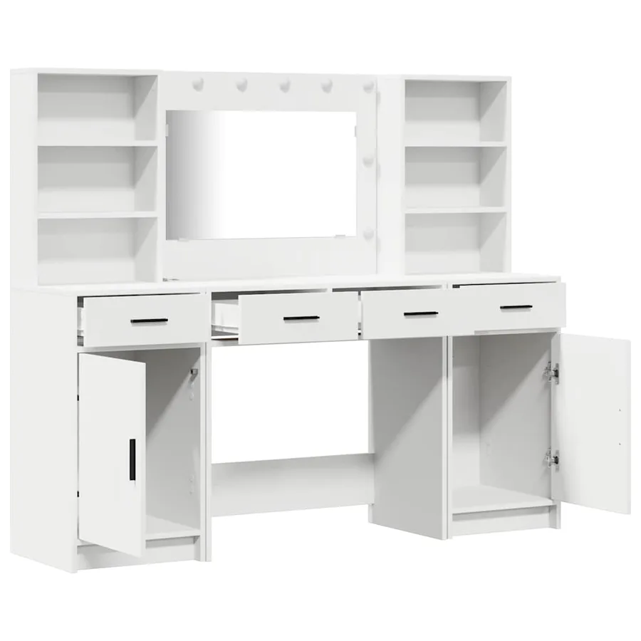 Ensemble de table de maquillage avec LED avec porte 3 pcs Blanc - 7