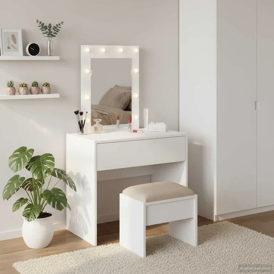 Table de Toilette Blanc 60 x 40 x 70 cm Bois d'ingénierie