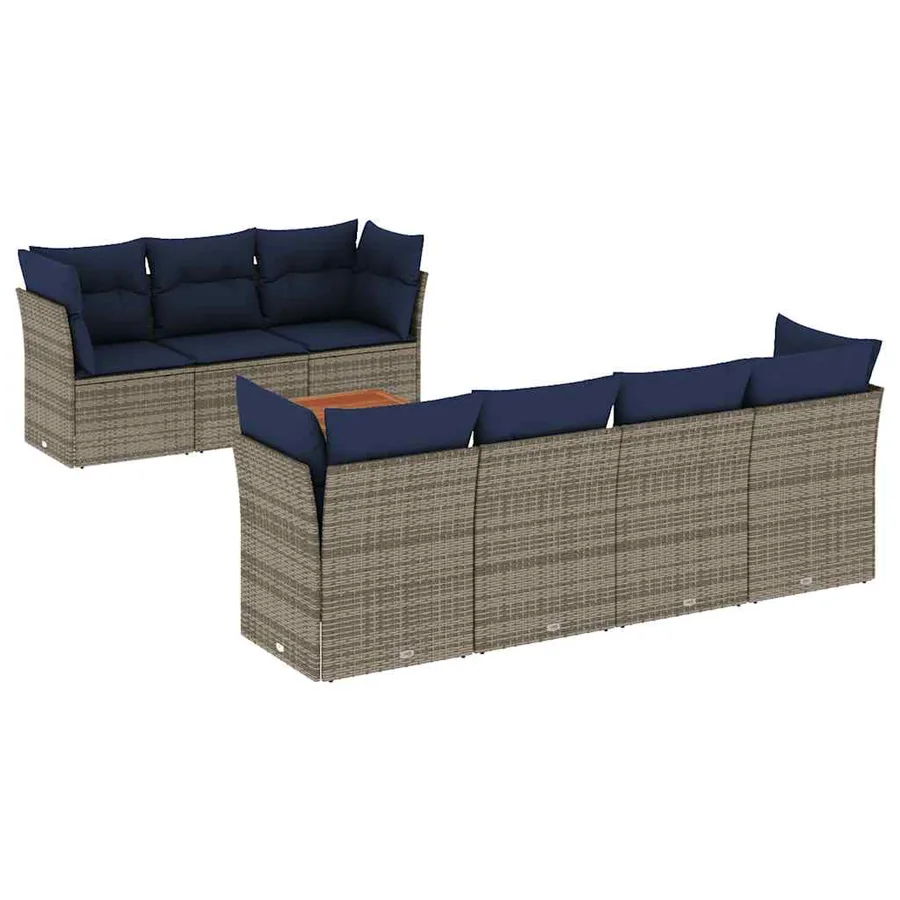 Salon de jardin 8 pcs avec coussins gris résine tressée - 2
