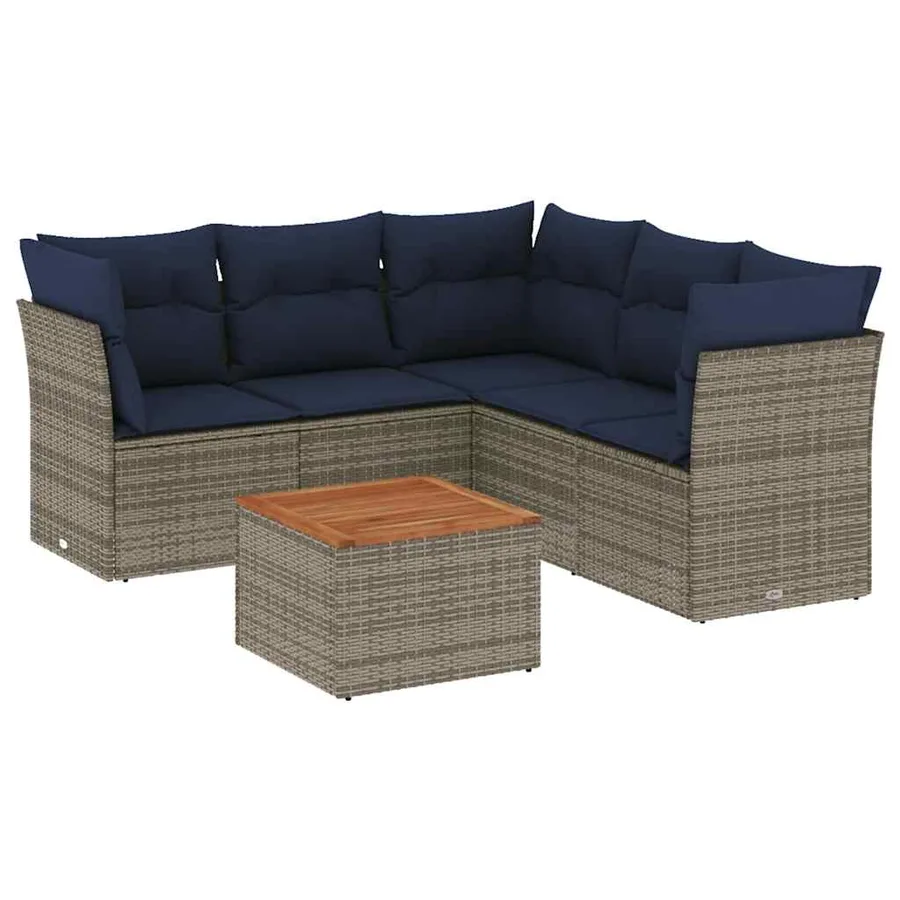Salon de jardin 6 pcs avec coussins gris résine tressée - 2