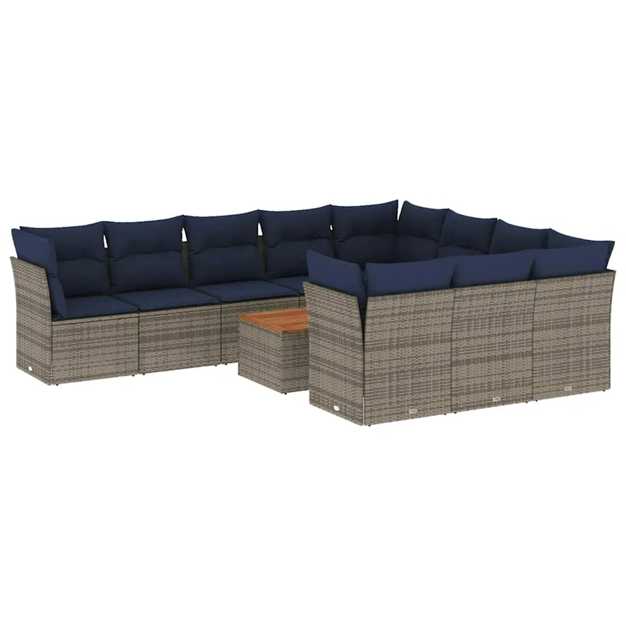 Salon de jardin 11 pcs avec coussins gris résine tressée - 2