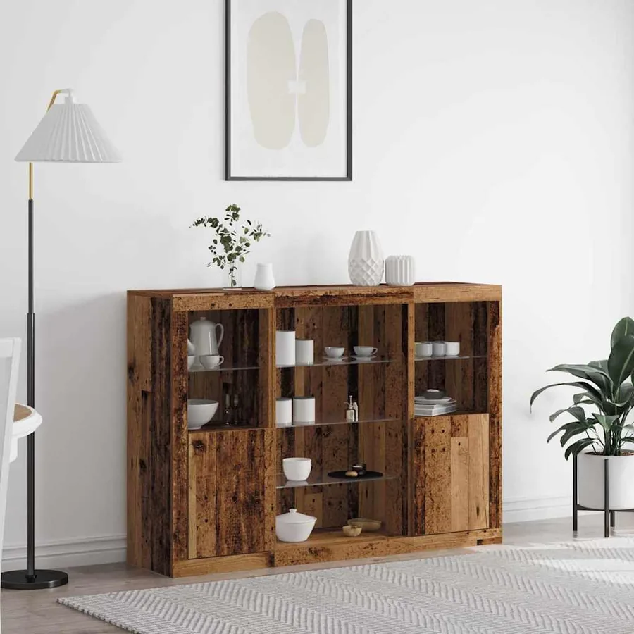 Buffet LED Bois ancien 142,5 x 37 x 100 cm Bois d'ingénierie