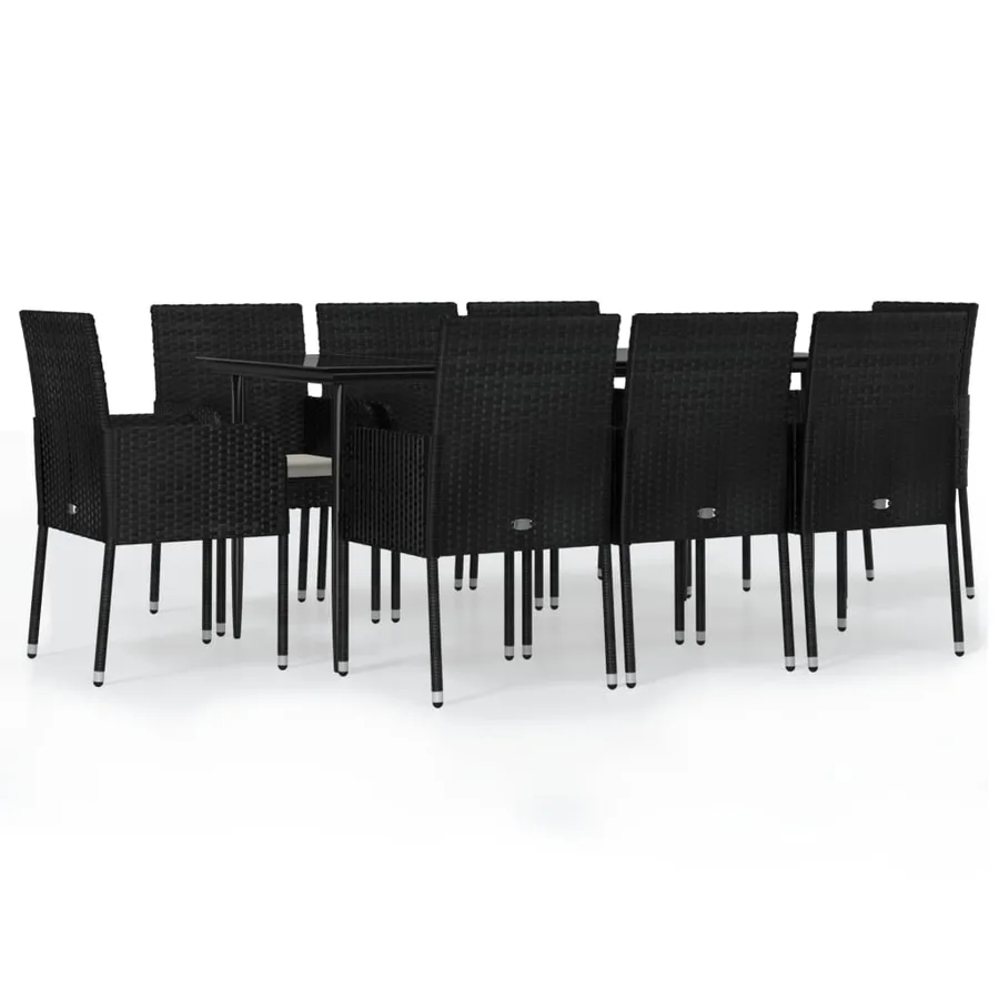 Ensemble à manger jardin 9pcs et coussins noir résine tressée - 2