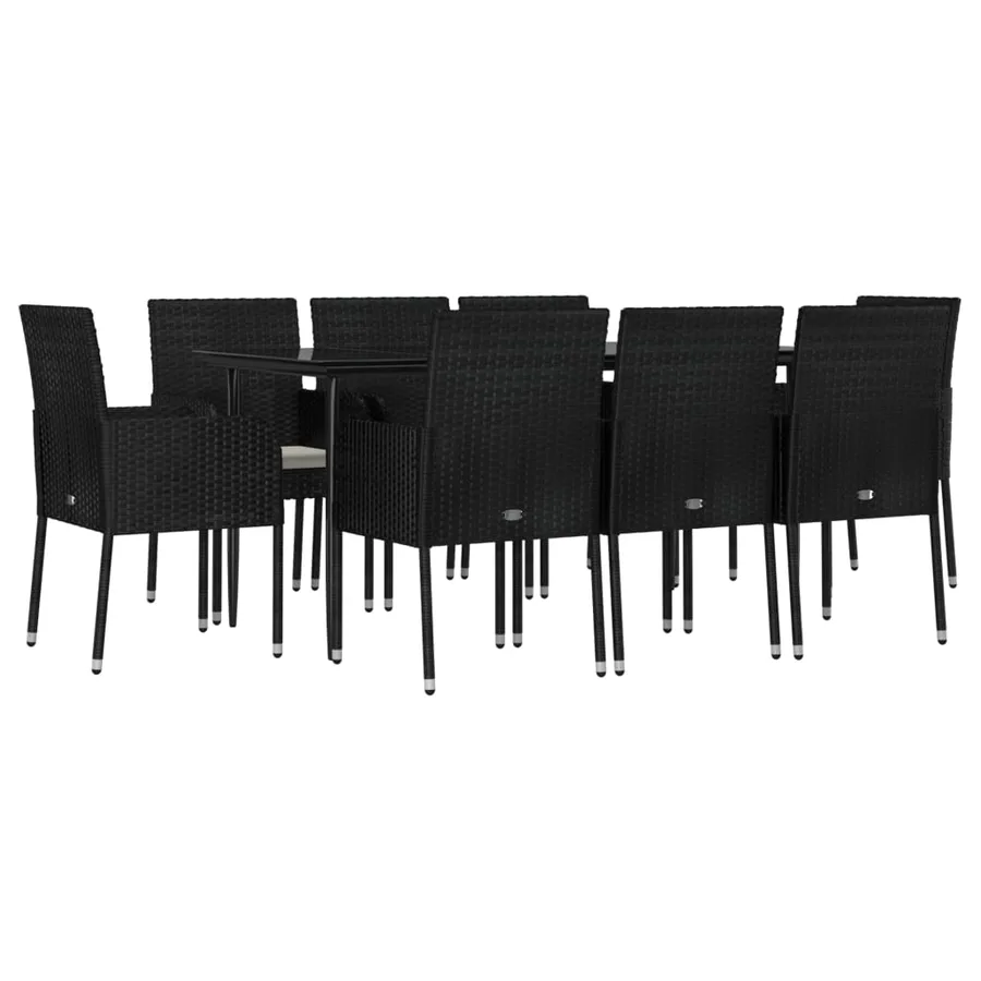 Ensemble à manger jardin 9pcs et coussins noir résine tressée - 3