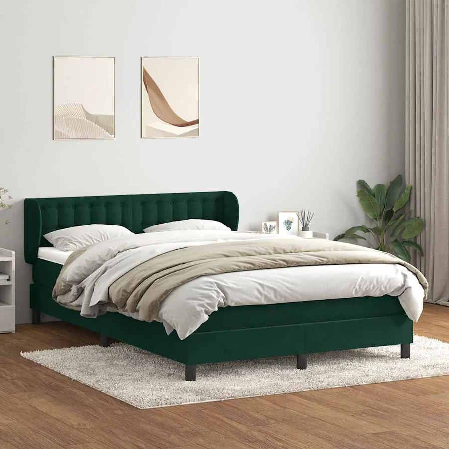 Sommier à lattes de lit et matelas vert foncé 160x220cm velours