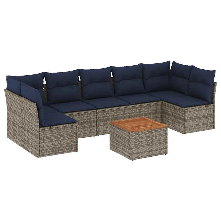Salon de jardin 8 pcs avec coussins gris résine tressée - 2