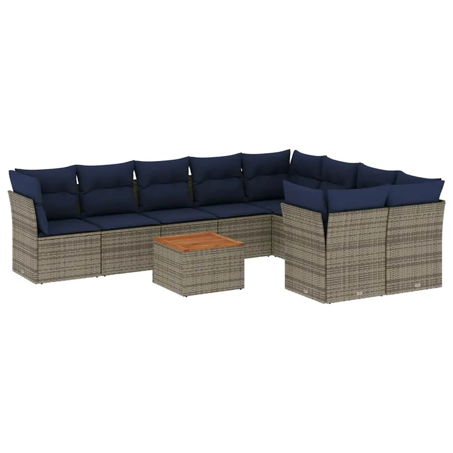 Salon de jardin 10 pcs avec coussins gris résine tressée - 2
