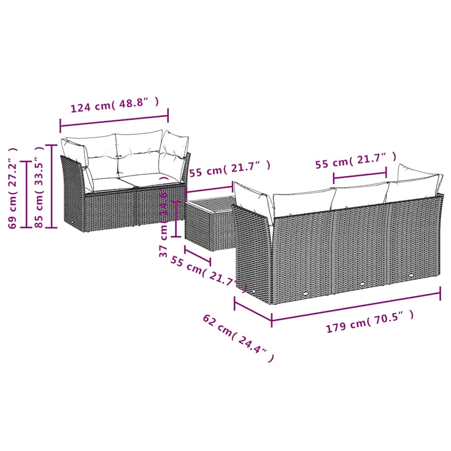Salon de jardin 6 pcs avec coussins gris résine tressée - 10