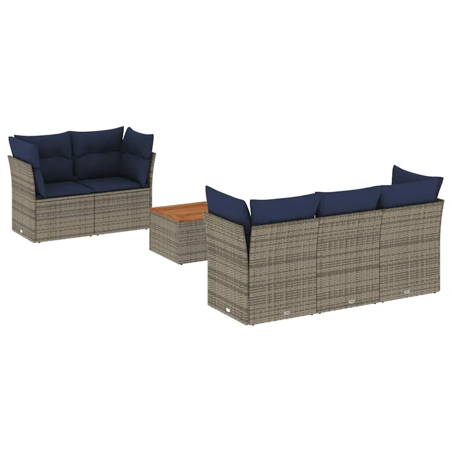 Salon de jardin 6 pcs avec coussins gris résine tressée - 2