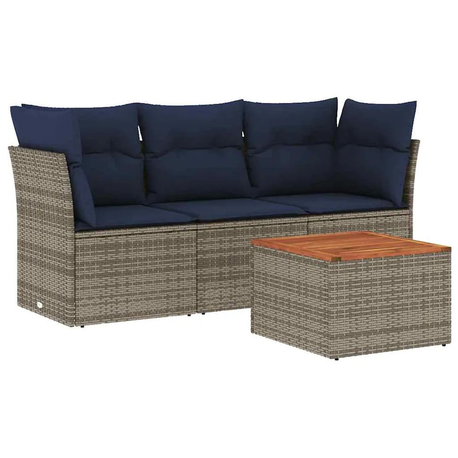 Salon de jardin 4 pcs avec coussins gris résine tressée - 2
