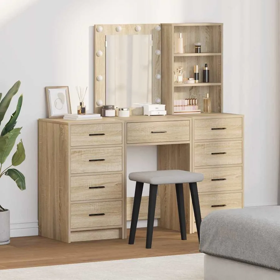 Table de Toilette avec tiroir 3 pcs Marron Bois d'ingénierie