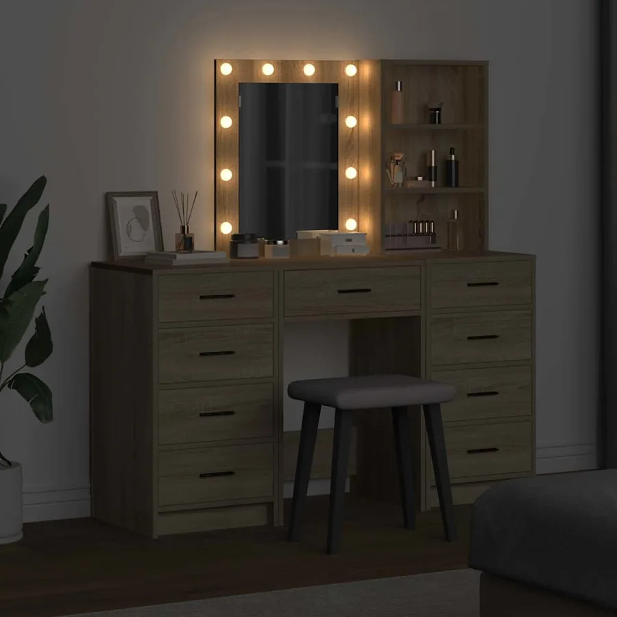 Table de Toilette avec tiroir 3 pcs Marron Bois d'ingénierie - 4