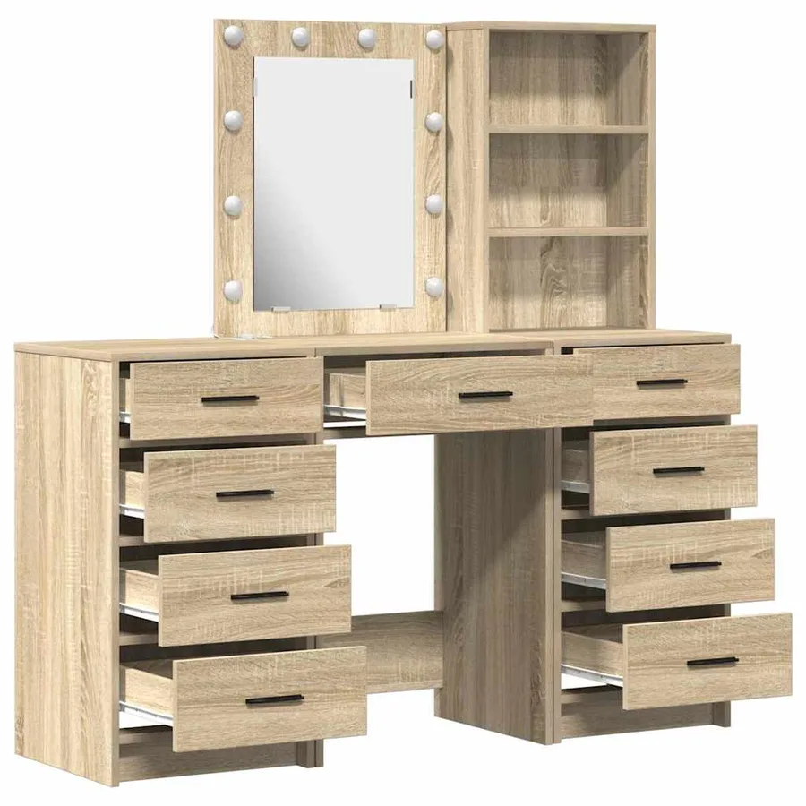 Table de Toilette avec tiroir 3 pcs Marron Bois d'ingénierie - 7