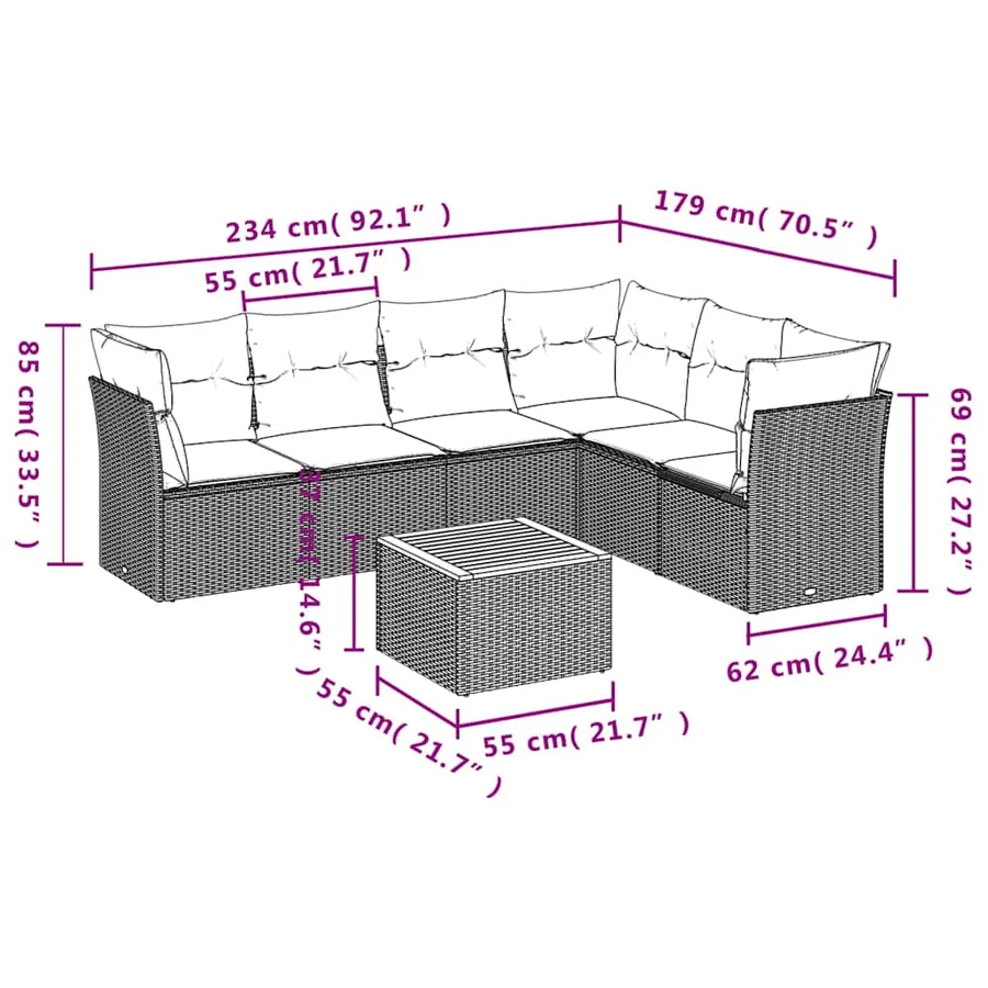Salon de jardin 7 pcs avec coussins gris résine tressée - 10