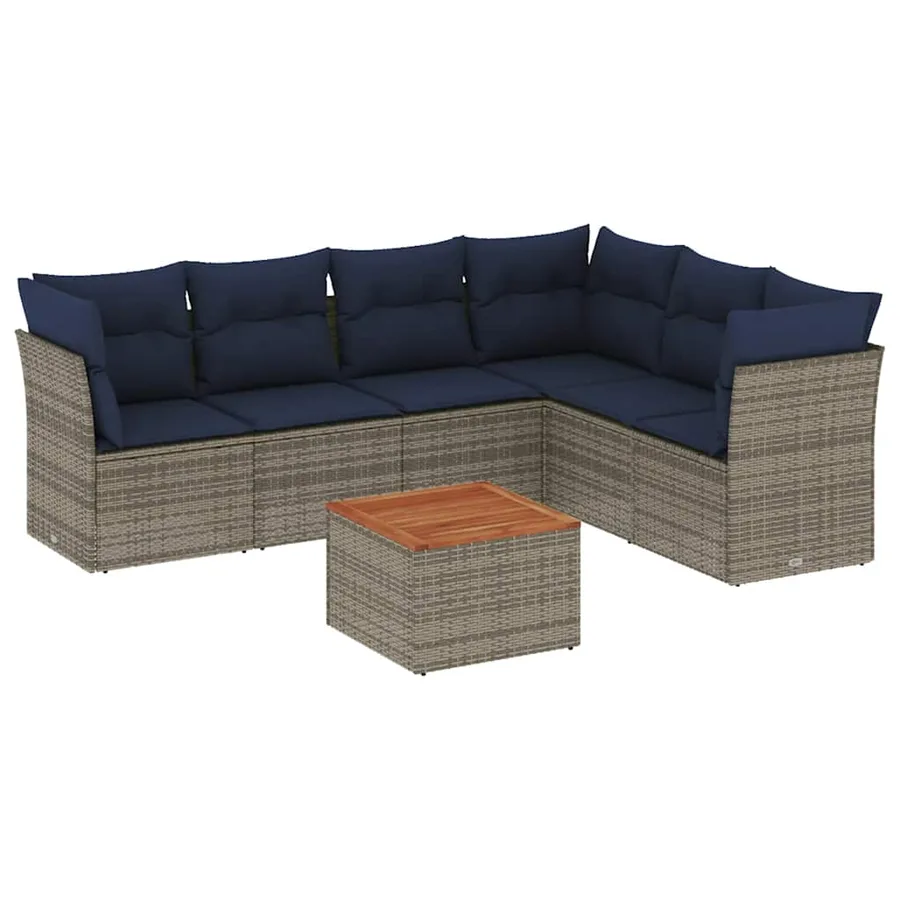 Salon de jardin 7 pcs avec coussins gris résine tressée - 2