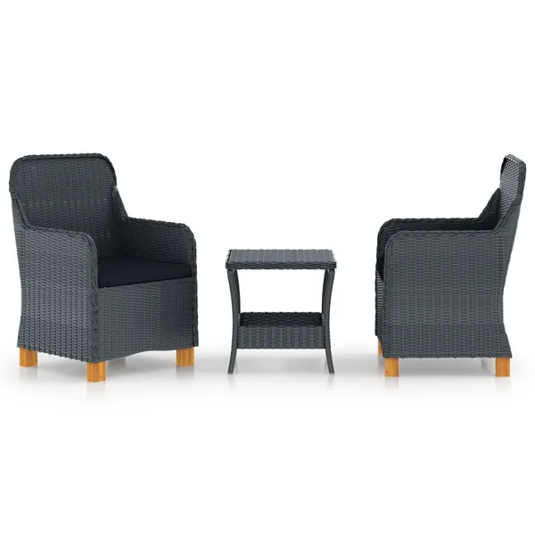 Salon de jardin 3 pcs avec coussins résine tressée gris foncé