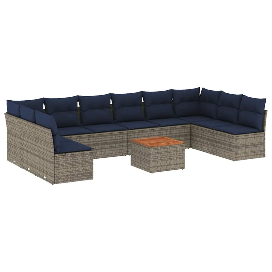Salon de jardin 11 pcs avec coussins gris résine tressée - 2