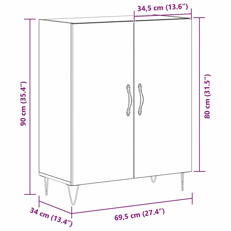 Buffet Chêne noir 69,5 x 34 x 90 cm Bois d'ingénierie - 11