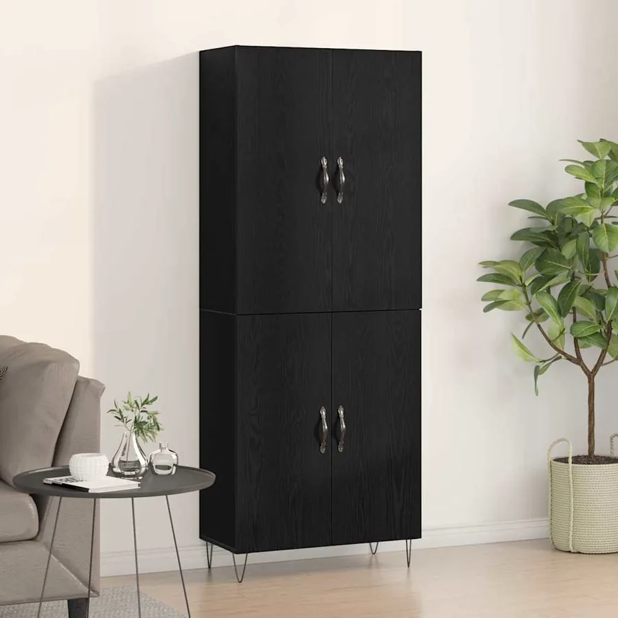 Haut Armoire 2 pcs Chêne noir Bois d'ingénierie et verre