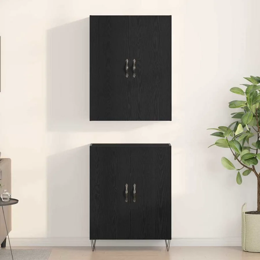 Haut Armoire 2 pcs Chêne noir Bois d'ingénierie et verre - 4