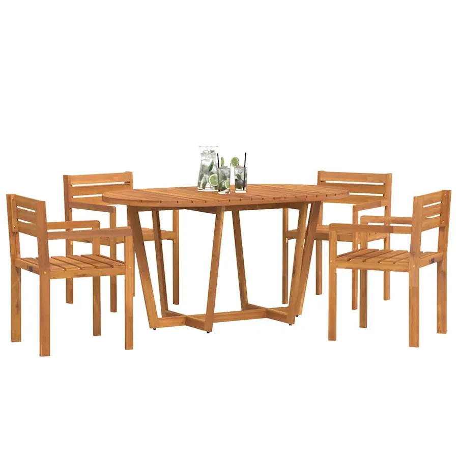 Ensemble de salle à manger de jardin 5 pcs en bois massif d'acacia - 4