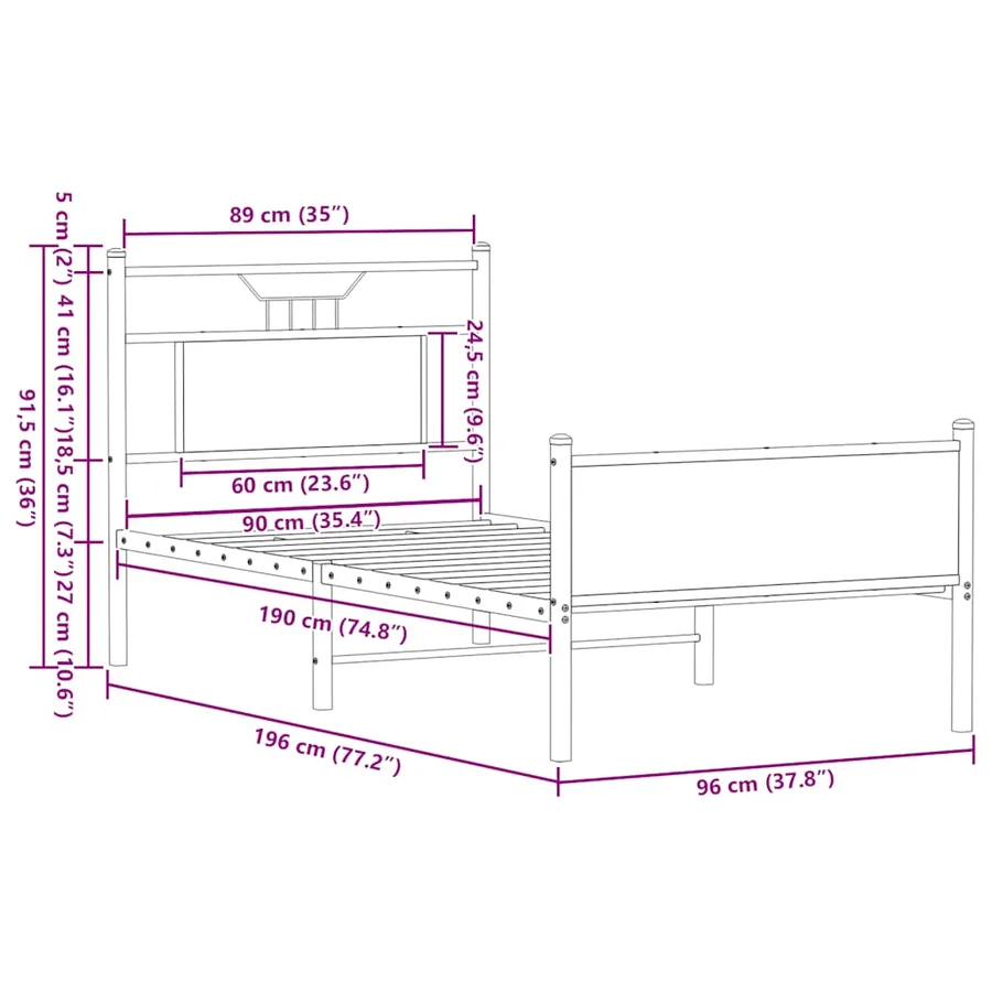 Cadre de lit sans matelas chêne marron 90x190cm bois ingénierie - 11
