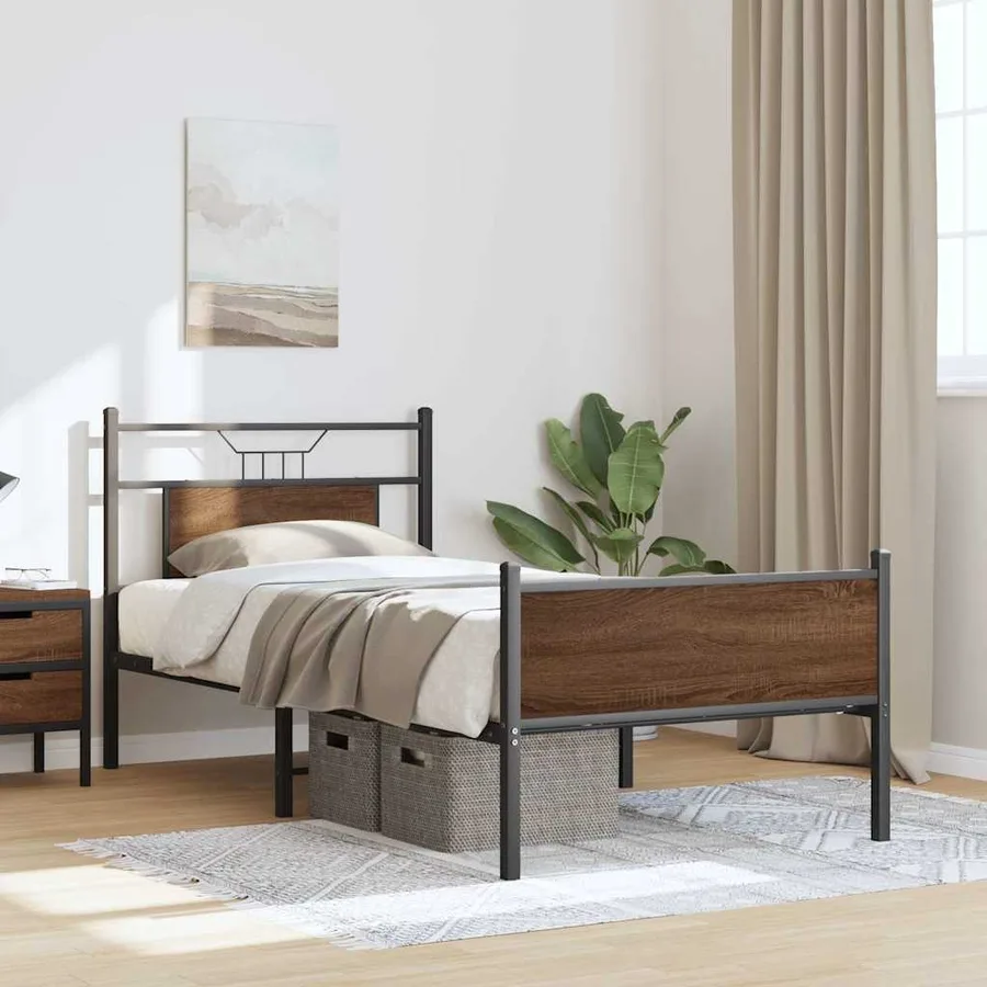 Cadre de lit sans matelas chêne marron 90x190cm bois ingénierie - 5