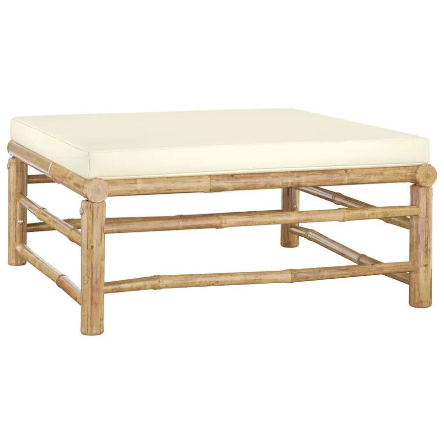 Salon de jardin 4 pcs avec coussins blanc crème bambou - 7