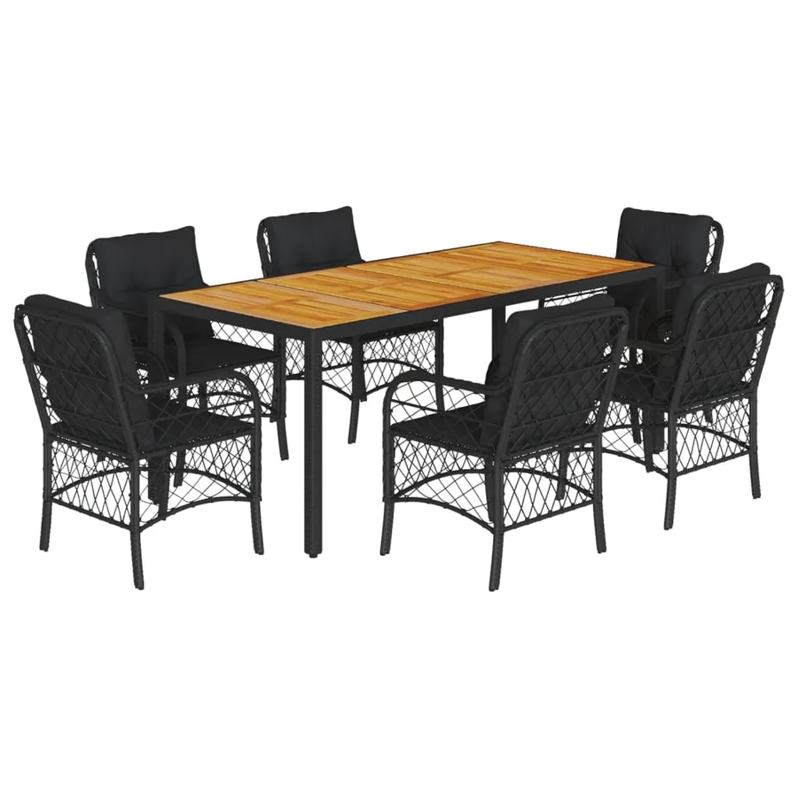 Ensemble à manger de jardin coussins 7pcs Noir Résine tressée - 2