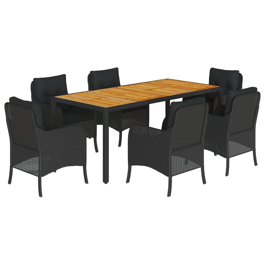 Ensemble à manger de jardin coussins 7pcs Noir Résine tressée - 2