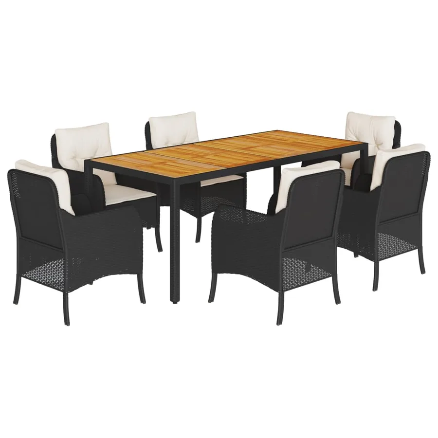 Ensemble à manger de jardin coussins 7pcs Noir Résine tressée - 2
