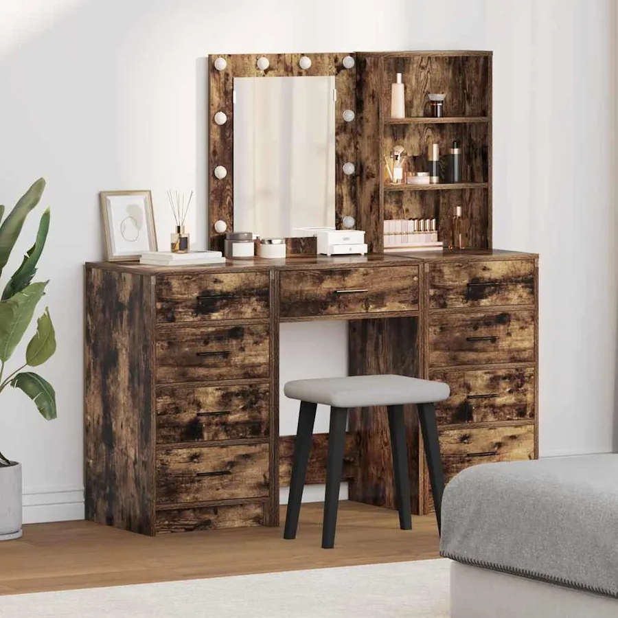 Table de Toilette avec tiroir 3 pcs Marron Bois d'ingénierie
