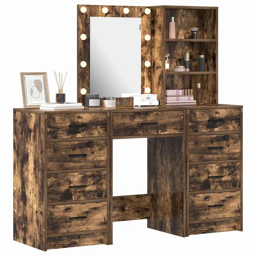 Table de Toilette avec tiroir 3 pcs Marron Bois d'ingénierie - 3