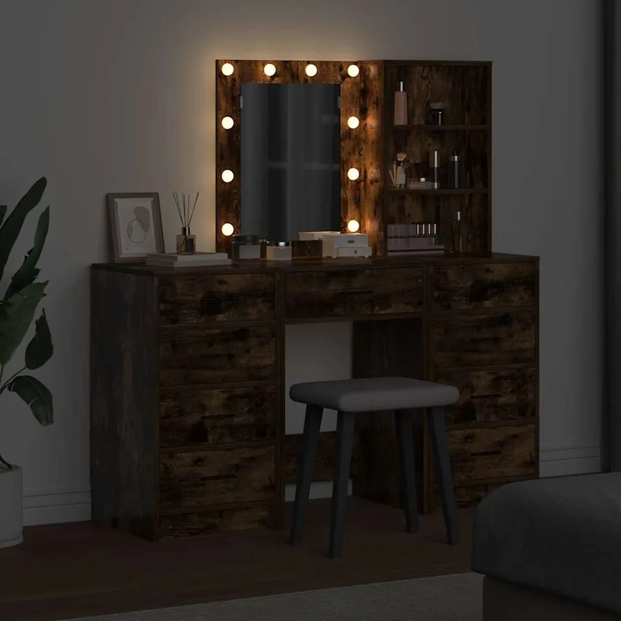 Table de Toilette avec tiroir 3 pcs Marron Bois d'ingénierie - 4