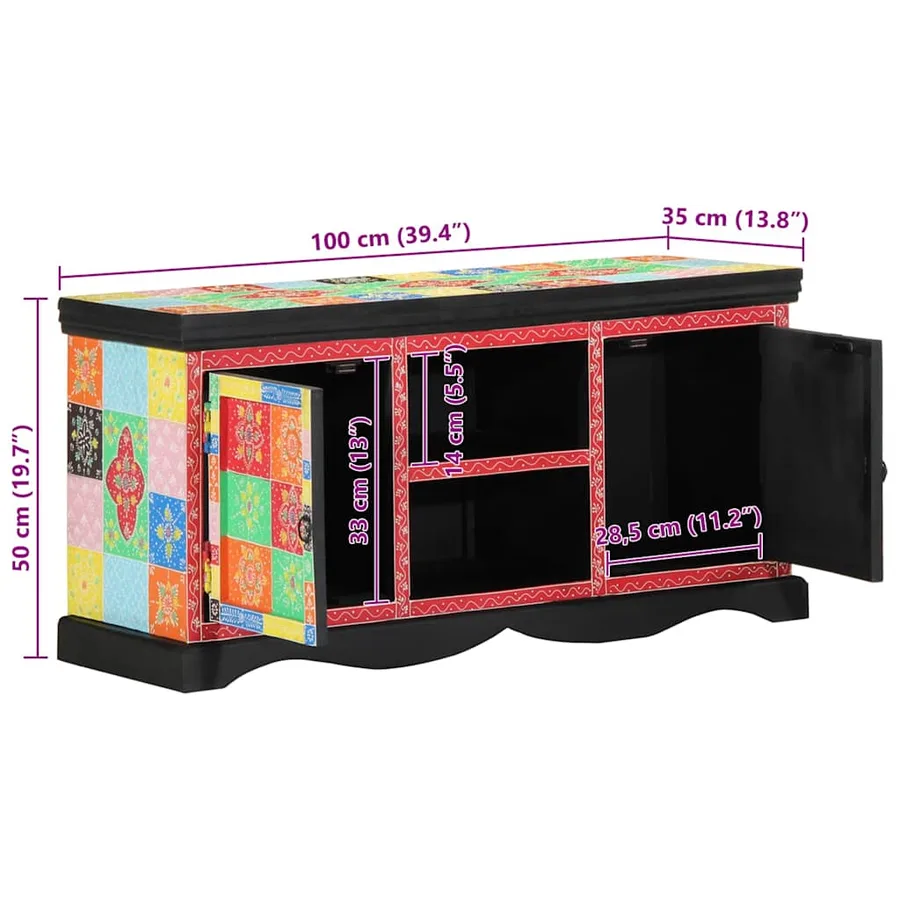 Meuble TV Multicolore 100 x 35 x 50 cm Bois de mangue massif - 11