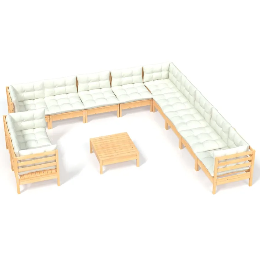 Salon de jardin 12 pcs avec coussins crème Bois de pin massif - 2