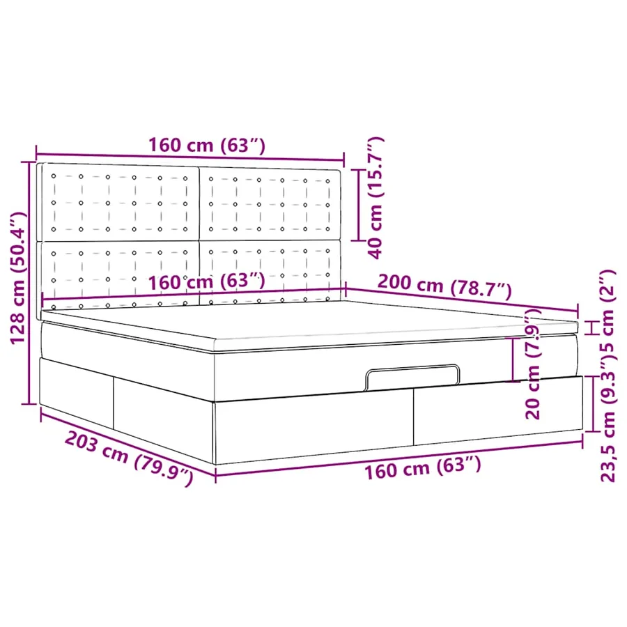 Cadre de lit ottoman avec matelas vert foncé 160x200 cm velours - 18