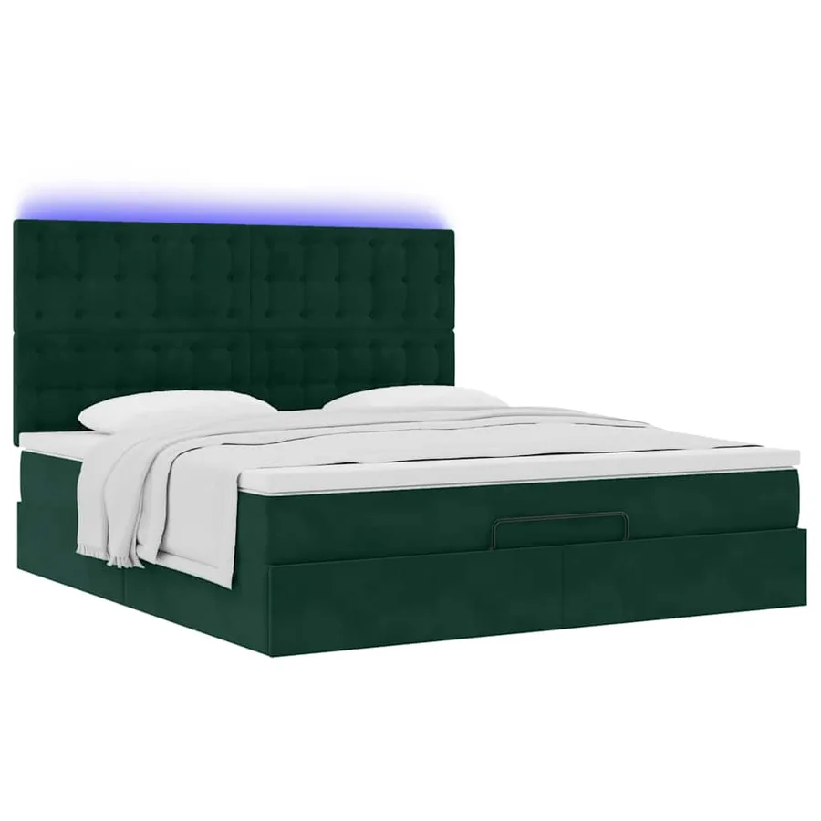 Cadre de lit ottoman avec matelas vert foncé 160x200 cm velours - 6